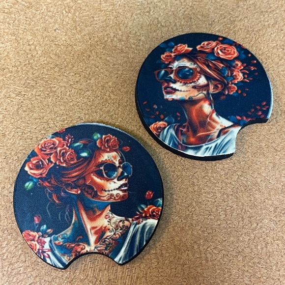 Gothic spooky girl car coasters New Set/2 - Picture 2 of 7